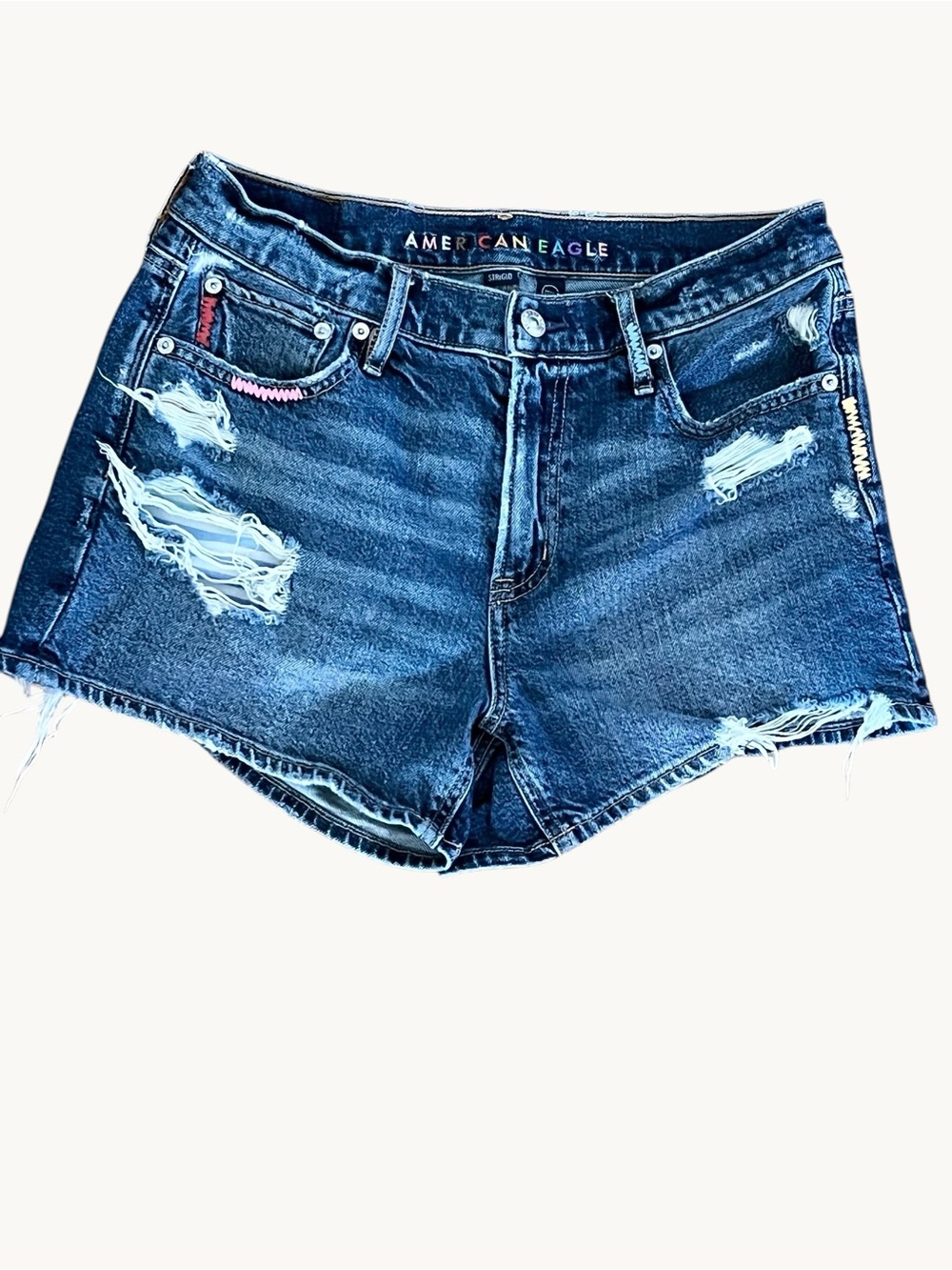 AE Pride Strigid Super High-Waisted Relaxed Ripped Denim Short Size 4